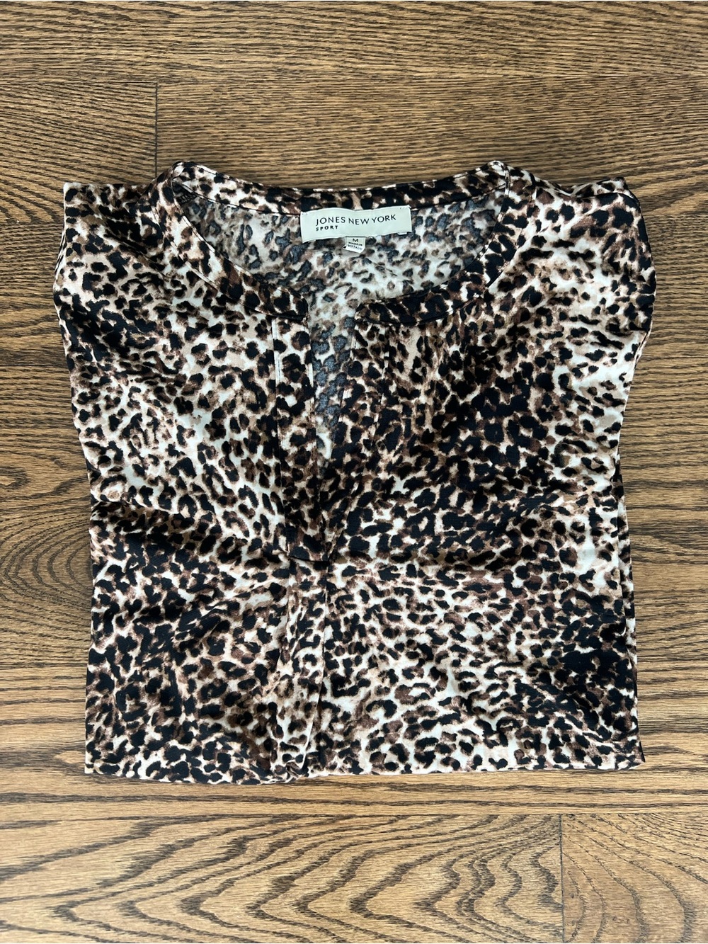 Jones New York Sport  Leopard Print Split-Neck Blouse - Brown/Black/Cream